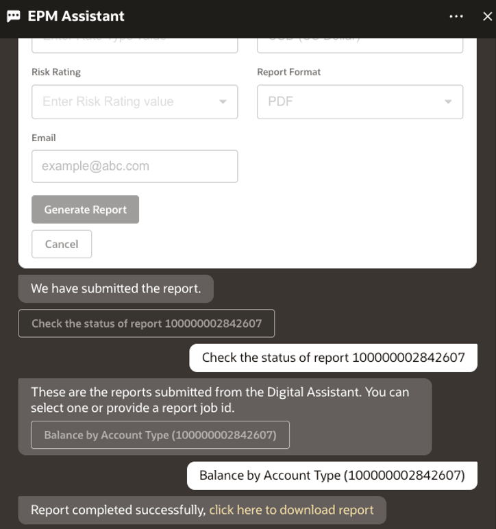 status of the report screenshot