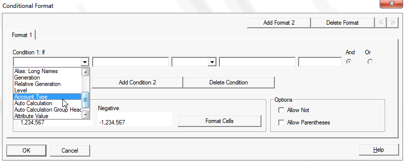 Example of Conditional Formatting Drop-Down List Box