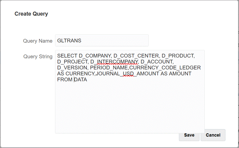 Image shows the Create Query page.