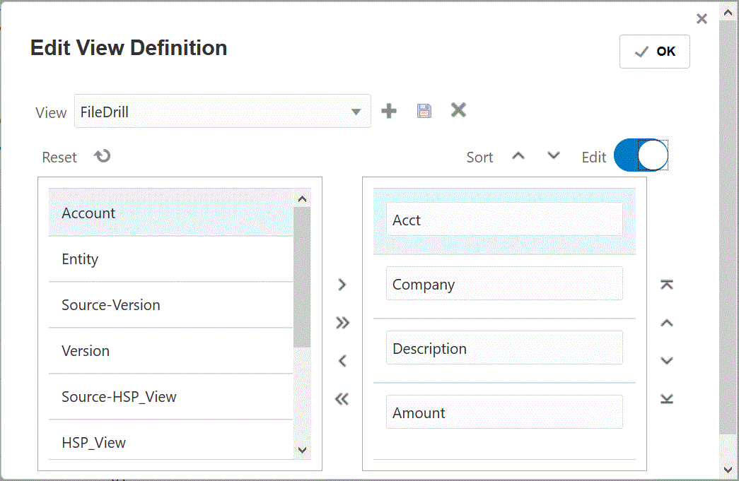 Edit View Definition page.