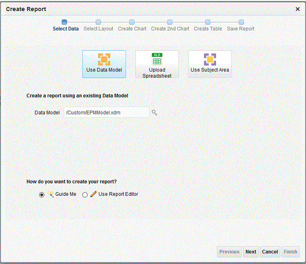 Image shows the Create Report page.