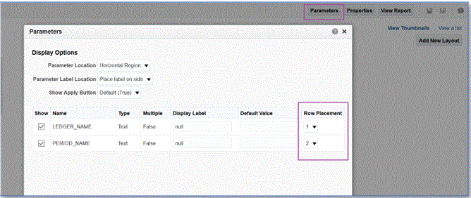 Image shows the Parameters page.