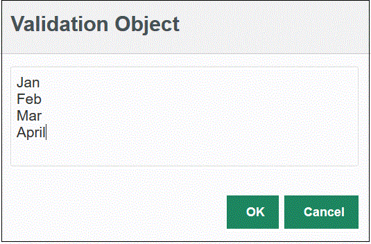 Image shows the Validation Object page.