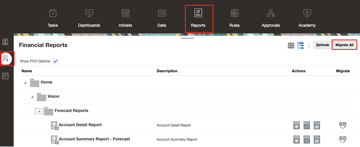 migrate all reports option