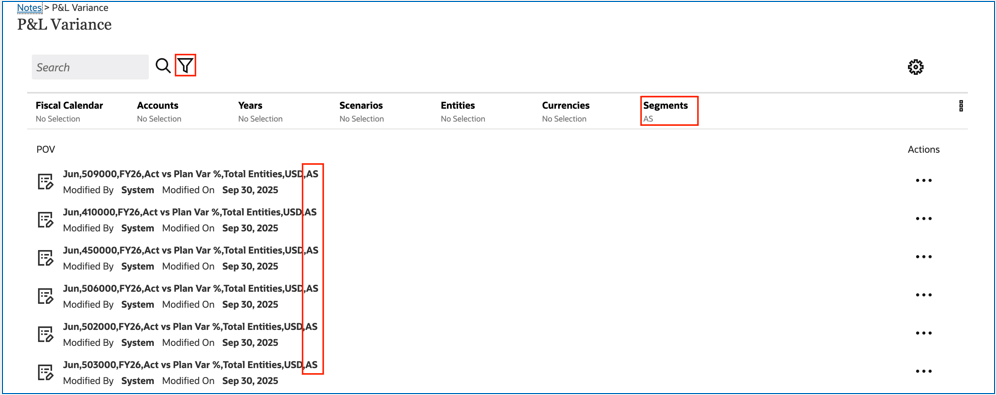 notes filtering for POV selection