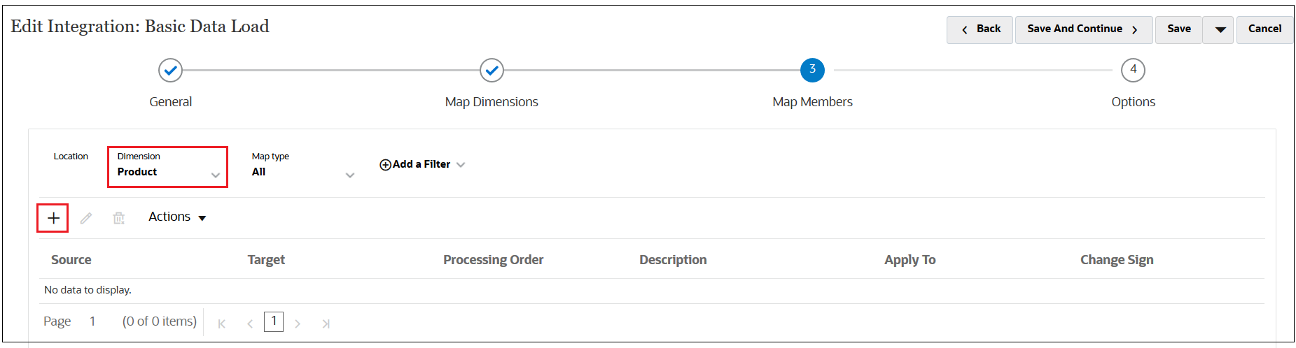 Edit Integration screen with Product and the Add button selected