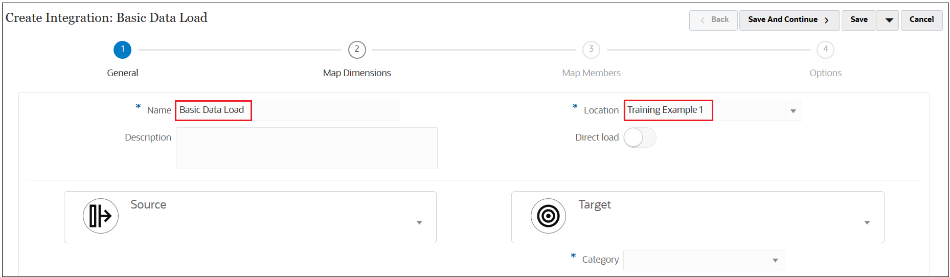 Create Integration screen with Basic Data Load for the name and Training Example 1 for the location