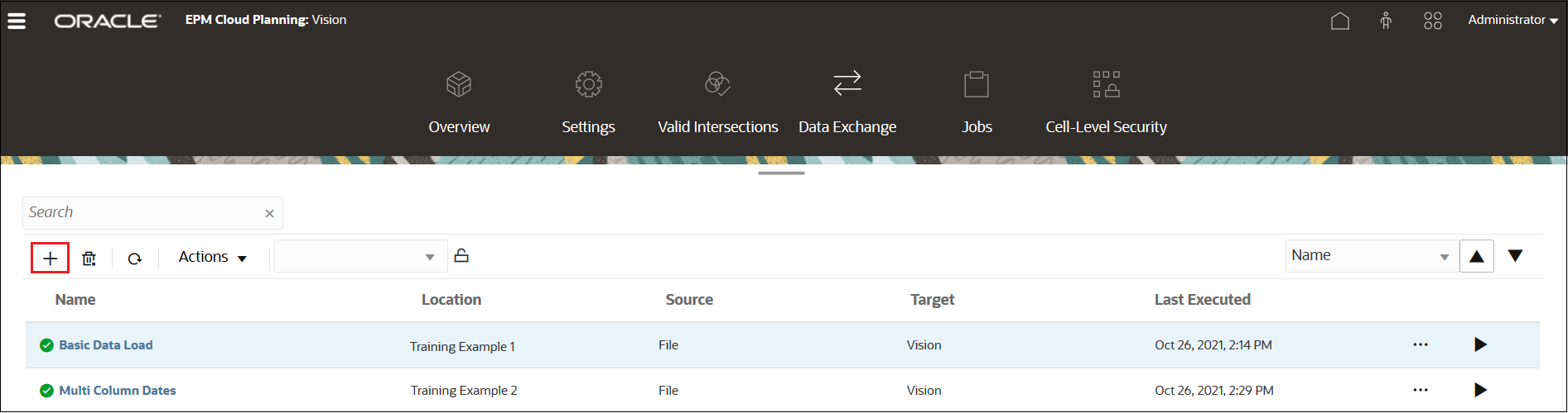 Data Exchange page with the Create Integration button selected