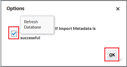 Options dialog box with Refresh Database selected