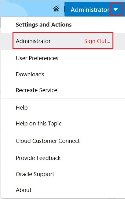 Administrator menu with Sign Out selected