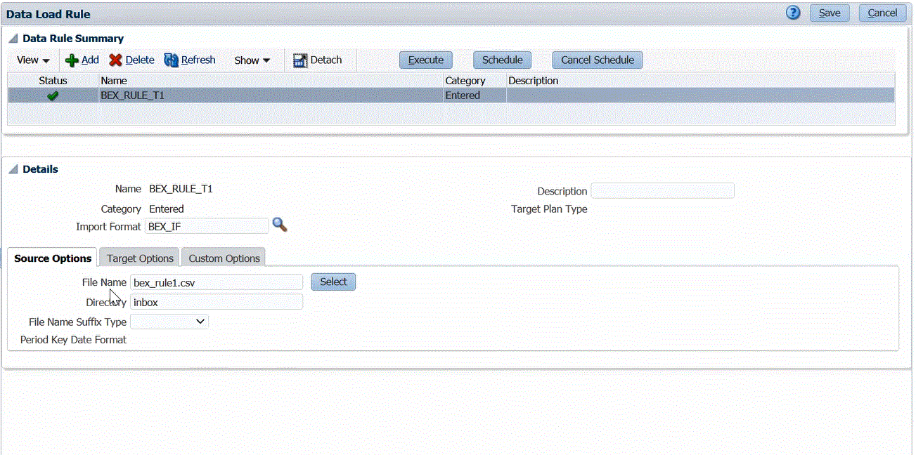 Image shows Data Load Rule page.