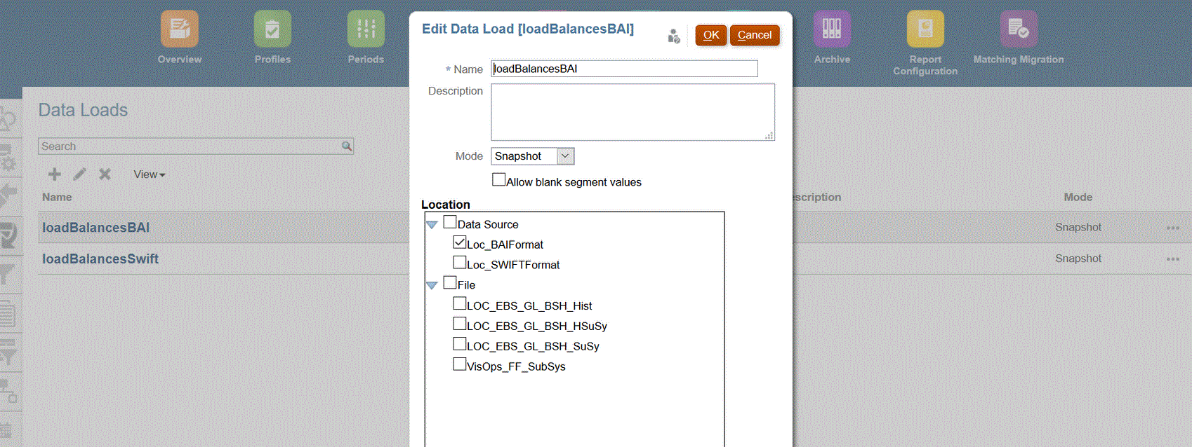 Image shows the Data Load page.