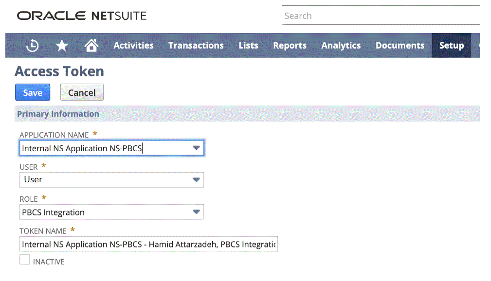 Image shows the Access Token page.