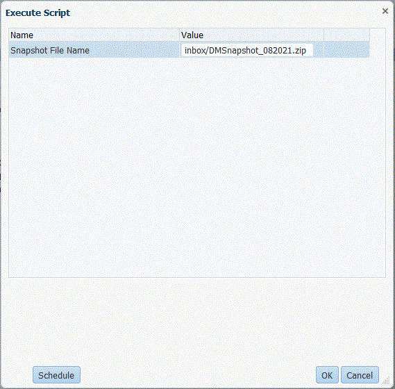 Image shows the Execute Script page. Image shows the Execute Script page.