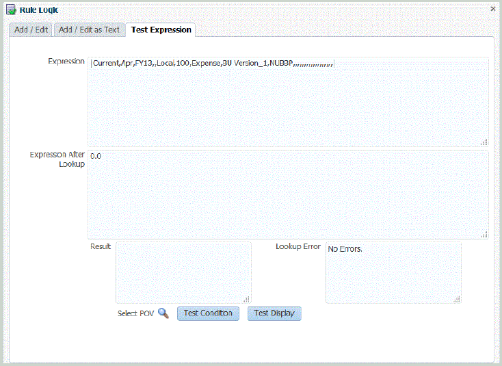 Image shows Test Expression screen
