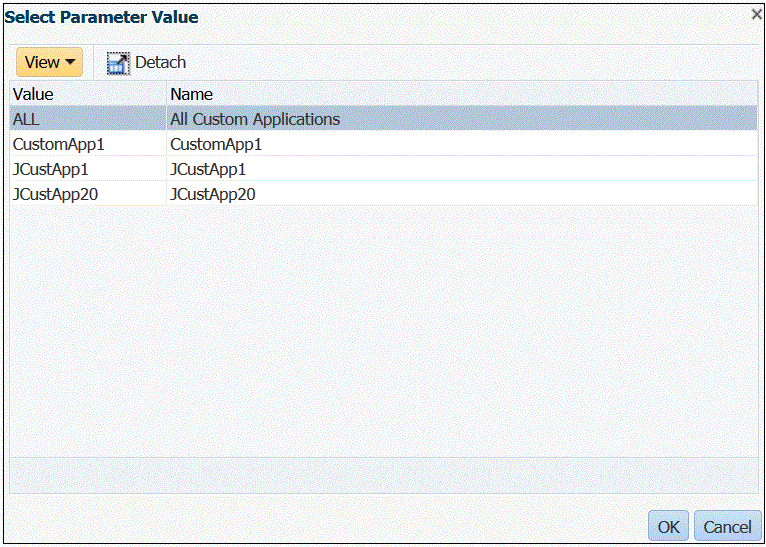 Image shows the Select Parameter Value screen.