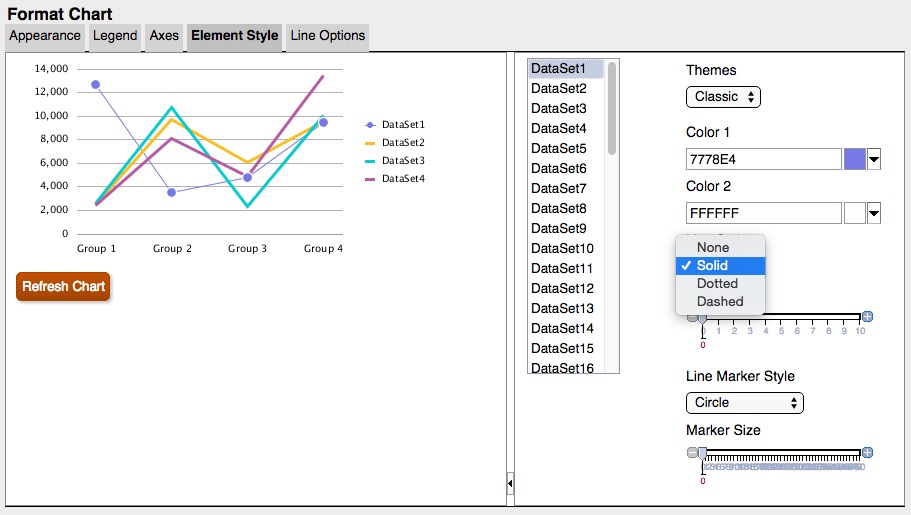 Element Style Tab in the Updated Charting Engine Showing That There is No Dot Dashed Line Style