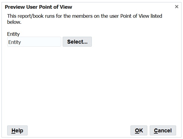 Preview User Point of View dialog box with no entity selected
