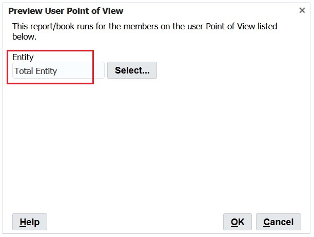 Preview User Point of View dialog box with Total Entity selected