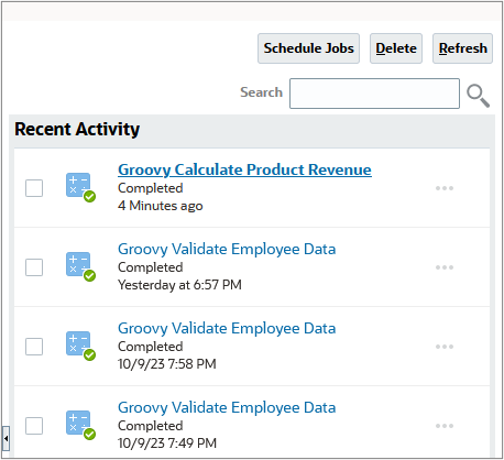 Jobs displayed in Job Console.