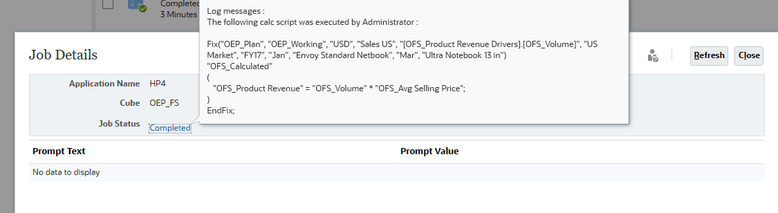 Log message for job.