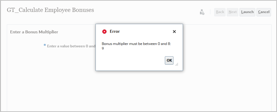 Validation error message for entering a bonus multiplier