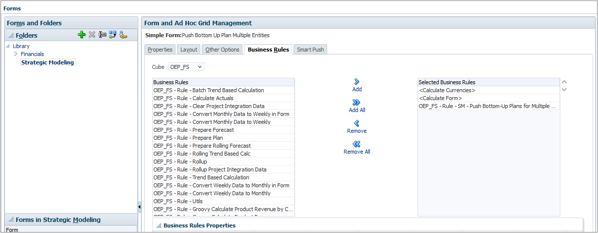 Business Rules Tab with Push Bottom-up Plans rule added