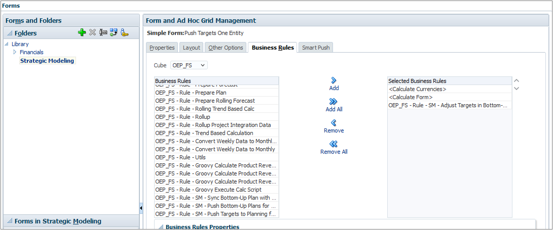 Business Rules Tab with Adjust Targets rule added