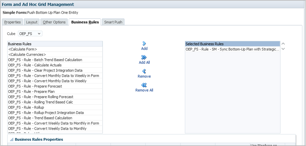 Business Rules Tab with Sync Bottom-up rule added
