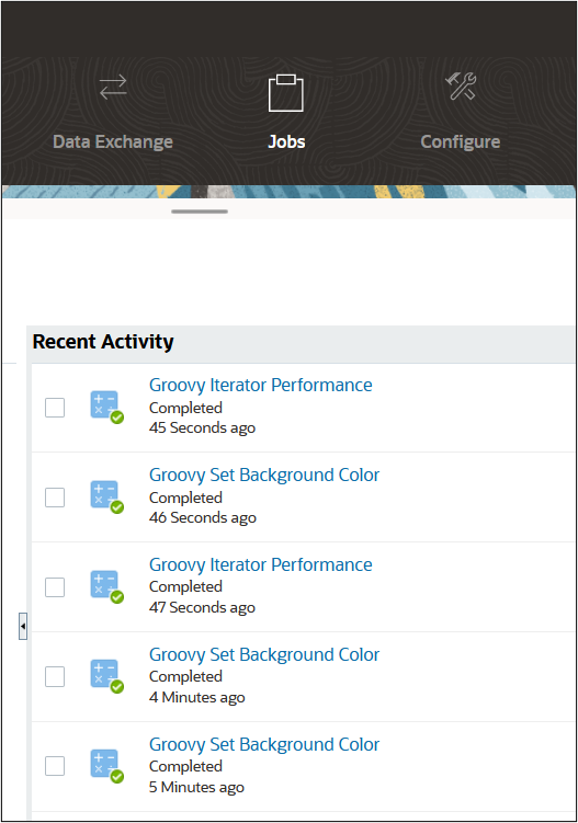 The Recent Activity pane of the Job Console.