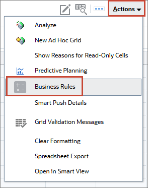 Actions menu