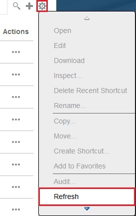 Actions menu with the Refresh option selected Actions menu with the Refresh option selected