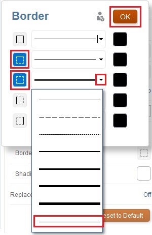 Border selection box with the double underline selected
