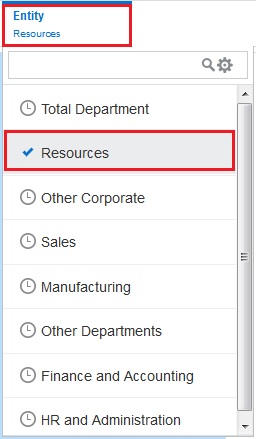 Drop down showing Resources selected as the view for the report Drop down showing Resources selected as the view for the report