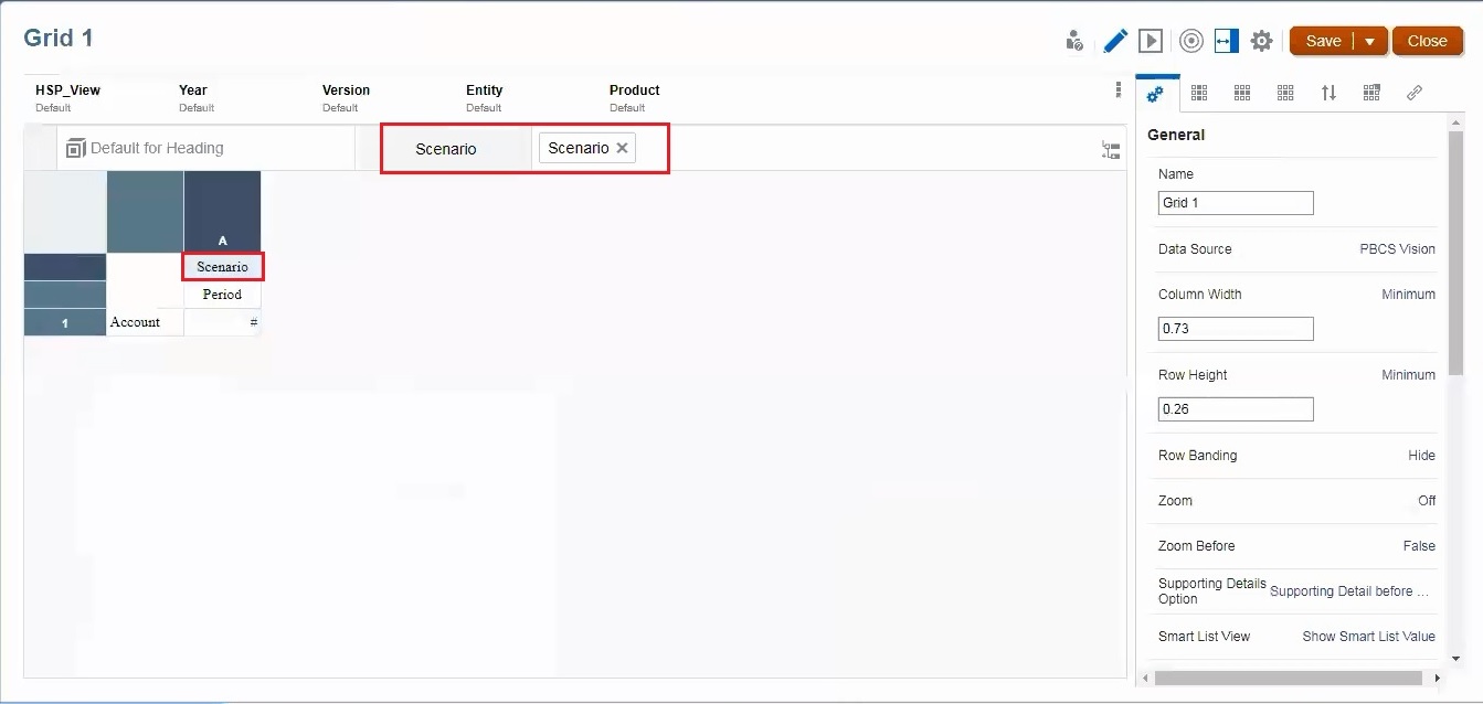 Grid with Scenario in the member selector Grid with Scenario in the member selector