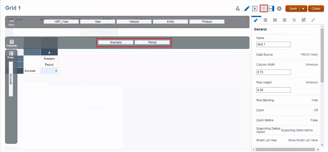 Grid with the Scenario POV to the right of the Period POV Grid with the Scenario POV to the right of the Period POV