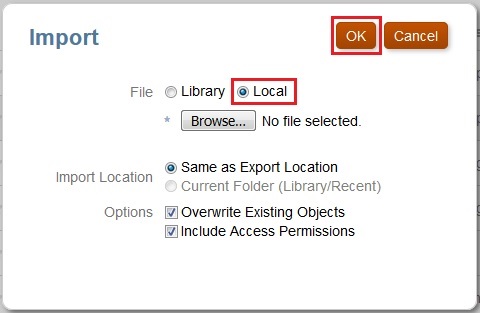 Import dialog box Import dialog box