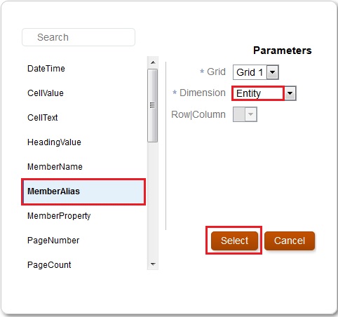 Member Alias function with Entity selected