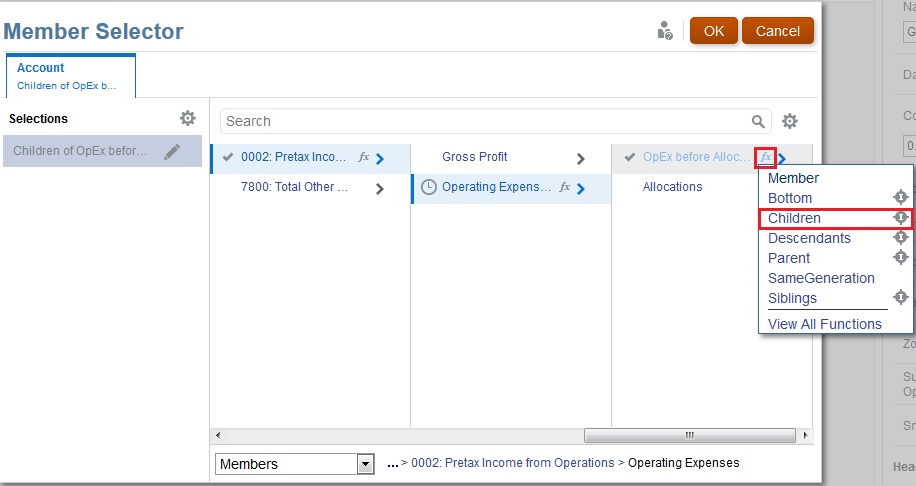 Member Selector with Children selected Member Selector with Children selected
