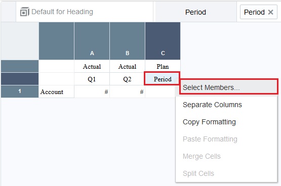 Grid with the Period cell in column C selected Grid with the Period cell in column C selected