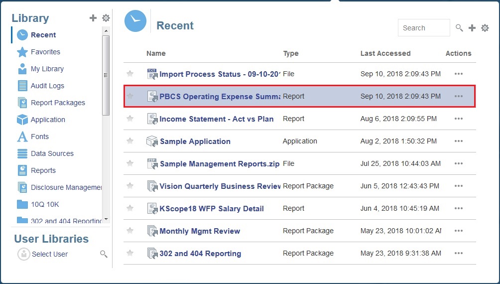 Sample report displayed in the library Sample report displayed in the library