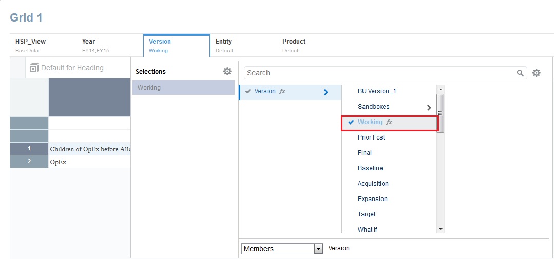 Version POV with Working selected Version POV with Working selected