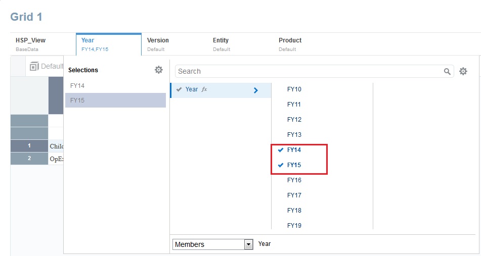 Year POV with FY14 and FY15 selected Year POV with FY14 and FY15 selected