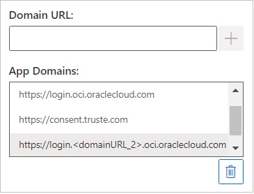 App Domains field listing three login URLs, the default URL and two additional login URLs App Domains field listing three login URLs, the default URL and two additional login URLs
