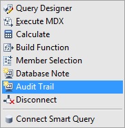 The context menu that displays after selecting More. The Audit Trail command selected.