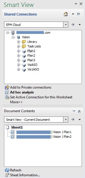 The Smart View panel with the both the library pane and the Document Contents pane displayed.