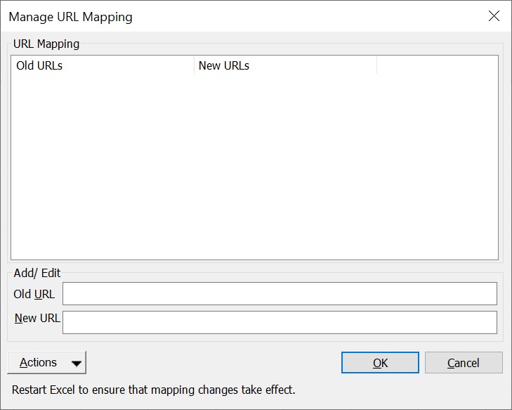 Manage URL Mappings Dialog page
