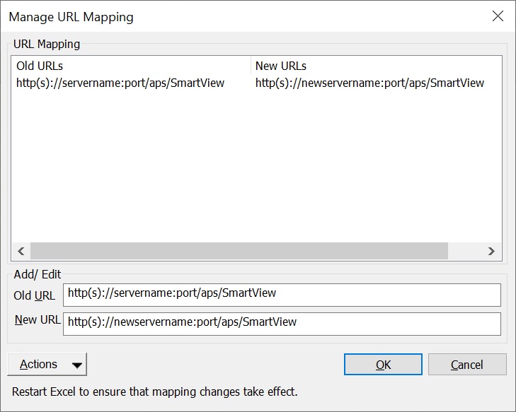 Manage URL Mapping dialog page with list of added URL.