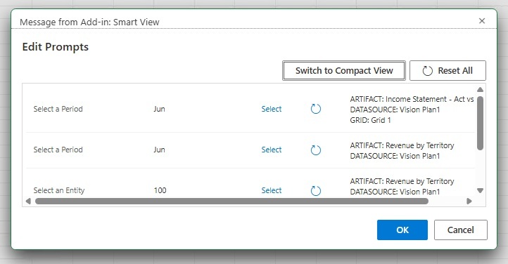 Edit Prompts Dialog in Full Mode, with Show Compact View Button