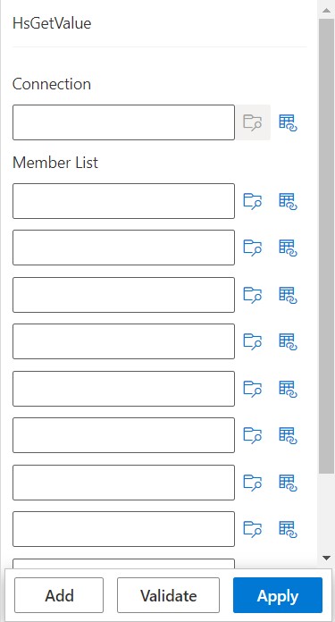 Default Function Builder panel, all dimension and member argument fields are empty